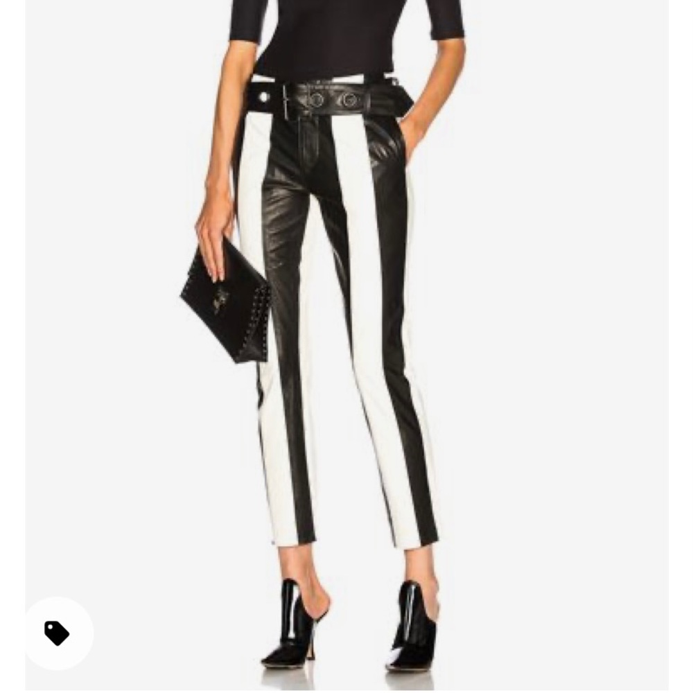 Frame faux leather stripped pants. Sz 26